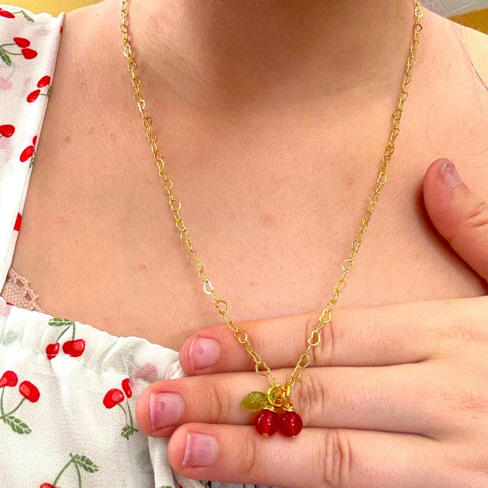 Gold Cherry Pendant Necklace